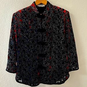 Drapers & Damons Kimono‎ Jacket Red Black Asian Oriental Butons